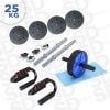 Par Mancuernas Cromadas + 25 Kg Discos + Push Up + Rueda Ab